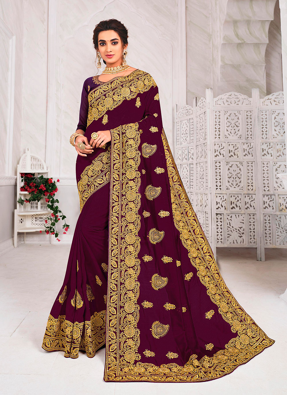 Buy Purple Silk Zari Designer Saree : 184736