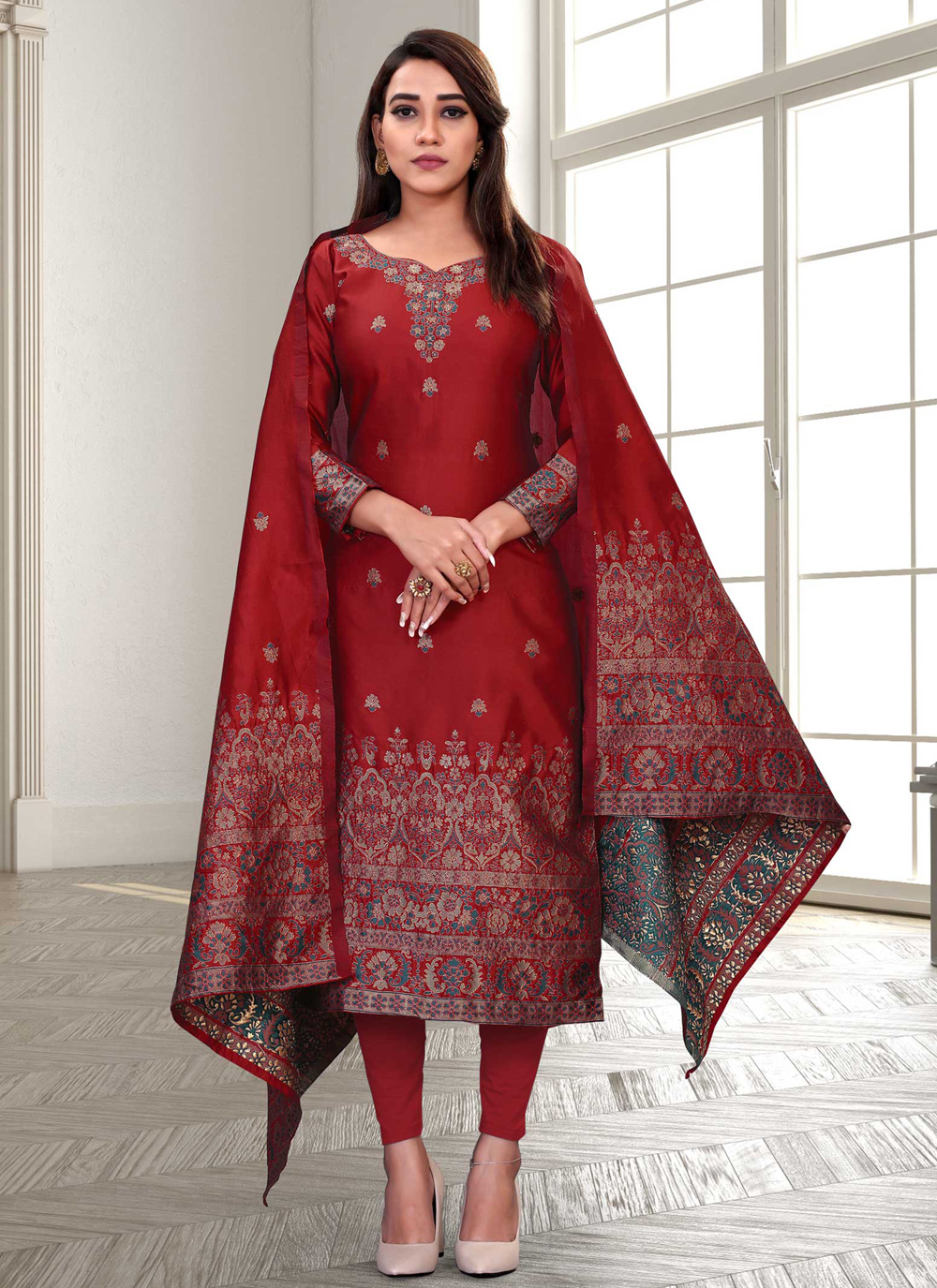 Buy Red Color Churidar Salwar Kameez : 175944