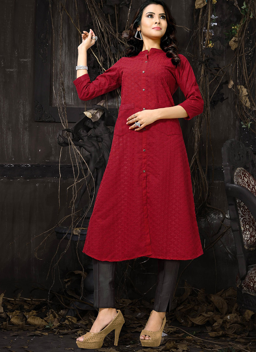 kurti design red colour