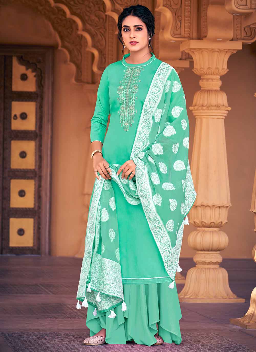 sea green palazzo suit