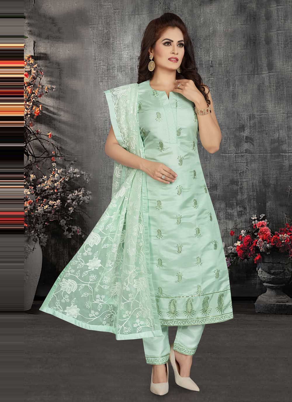 Green Colour Pakistani Suits Online India Low Price - SareesWala.com