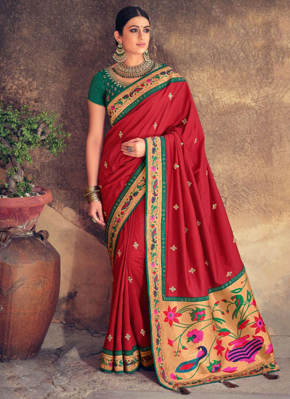 Buy Silk Maroon Traditional Designer Saree : 203564