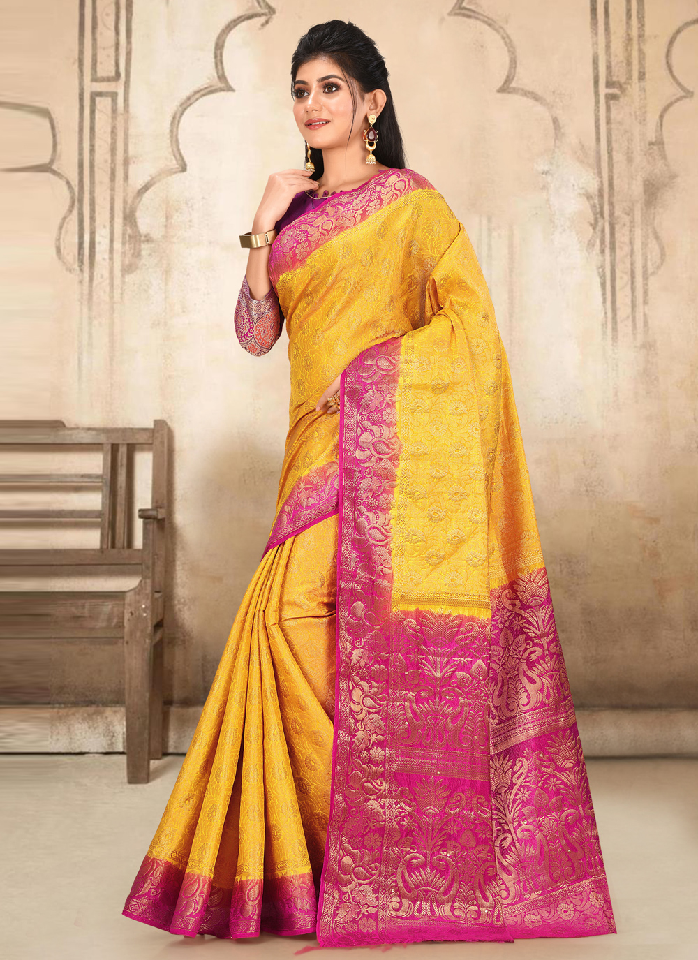 Shop Online Silk Mehndi Designer Traditional Saree : 180422