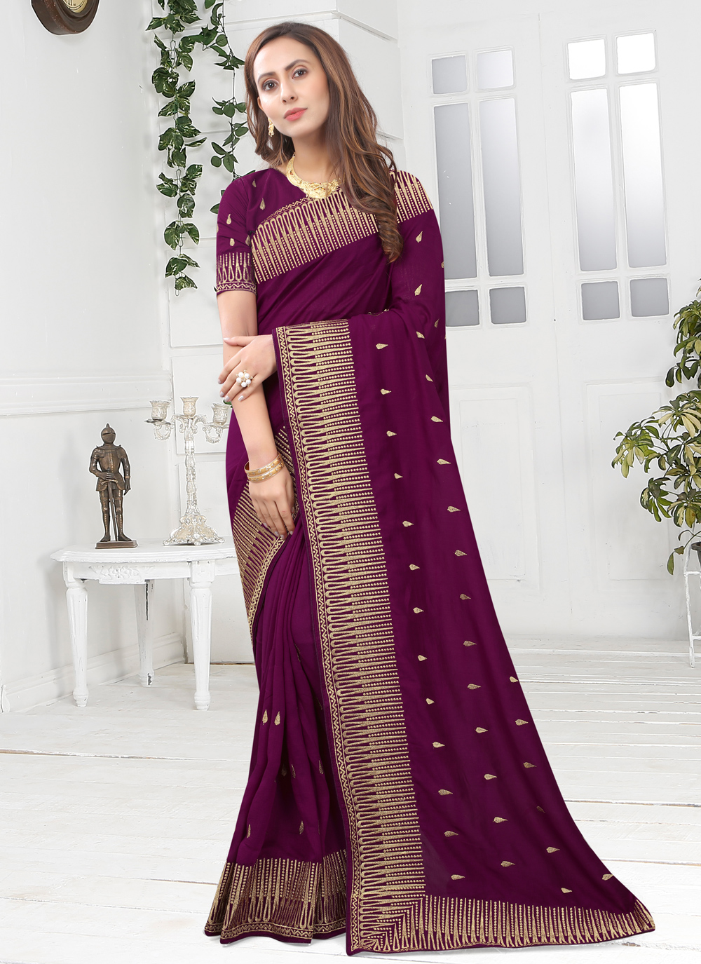 Exclusive Wine Sequence Worked Georgette Base Designer Saree With Phantom  Blouse – Kaleendi