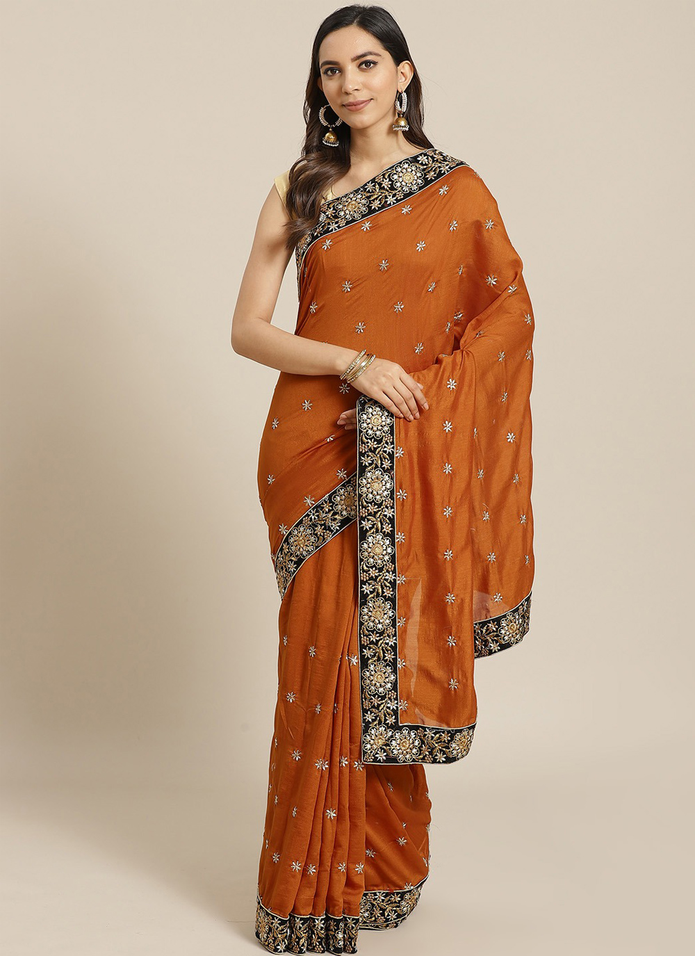 Shop Online Silk Rust Traditional Saree : 183849