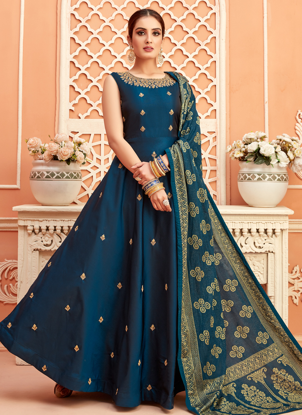 Buy Teal Fancy Sangeet Floor Length Anarkali Suit Online : 182643