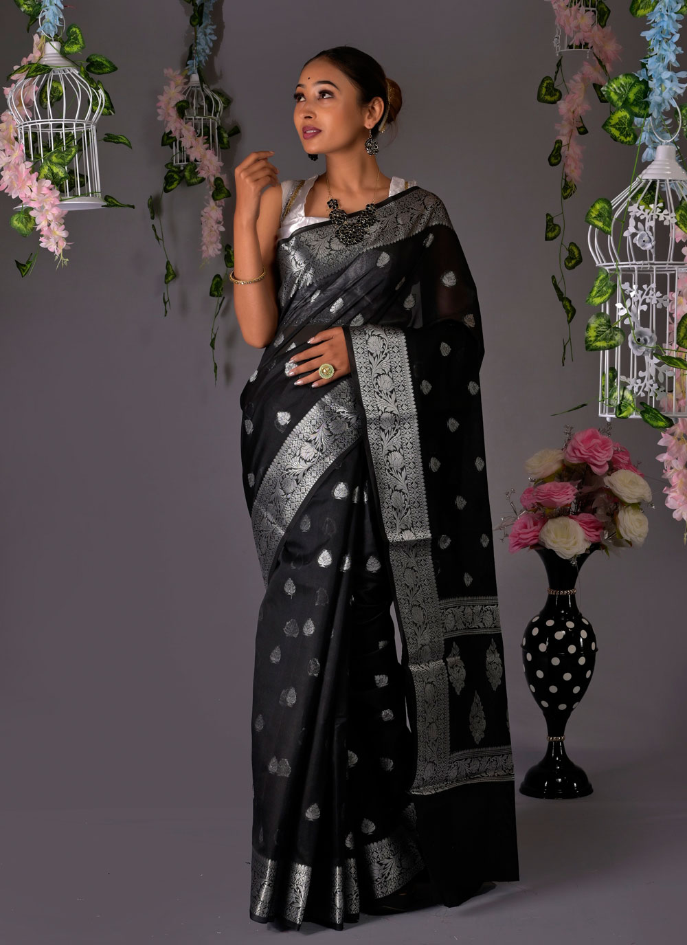 Buy Black &Silver Sarees for Women by ZIKARAA Online | Ajio.com