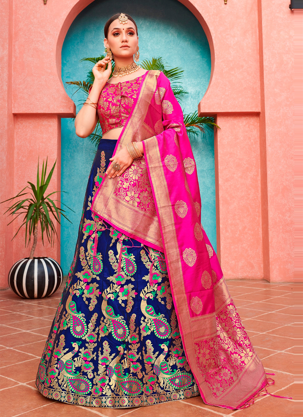 Buy Pink Ethnic Teal Blue Soft Net Sequins Embroidered Lehenga Choli online