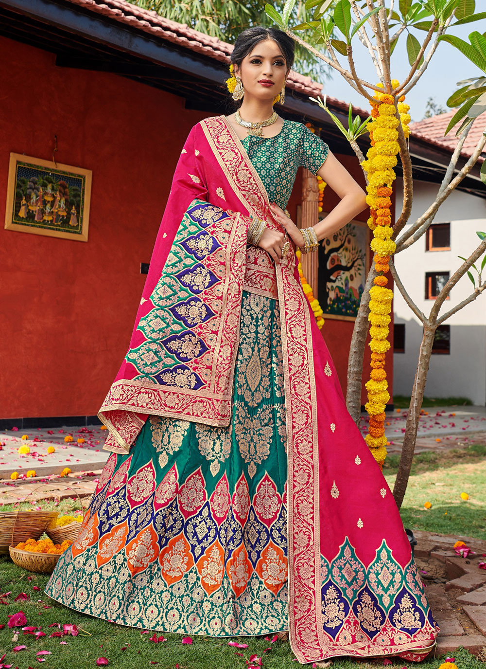 Buy Online Weaving Mehndi Lehenga Choli : 185396