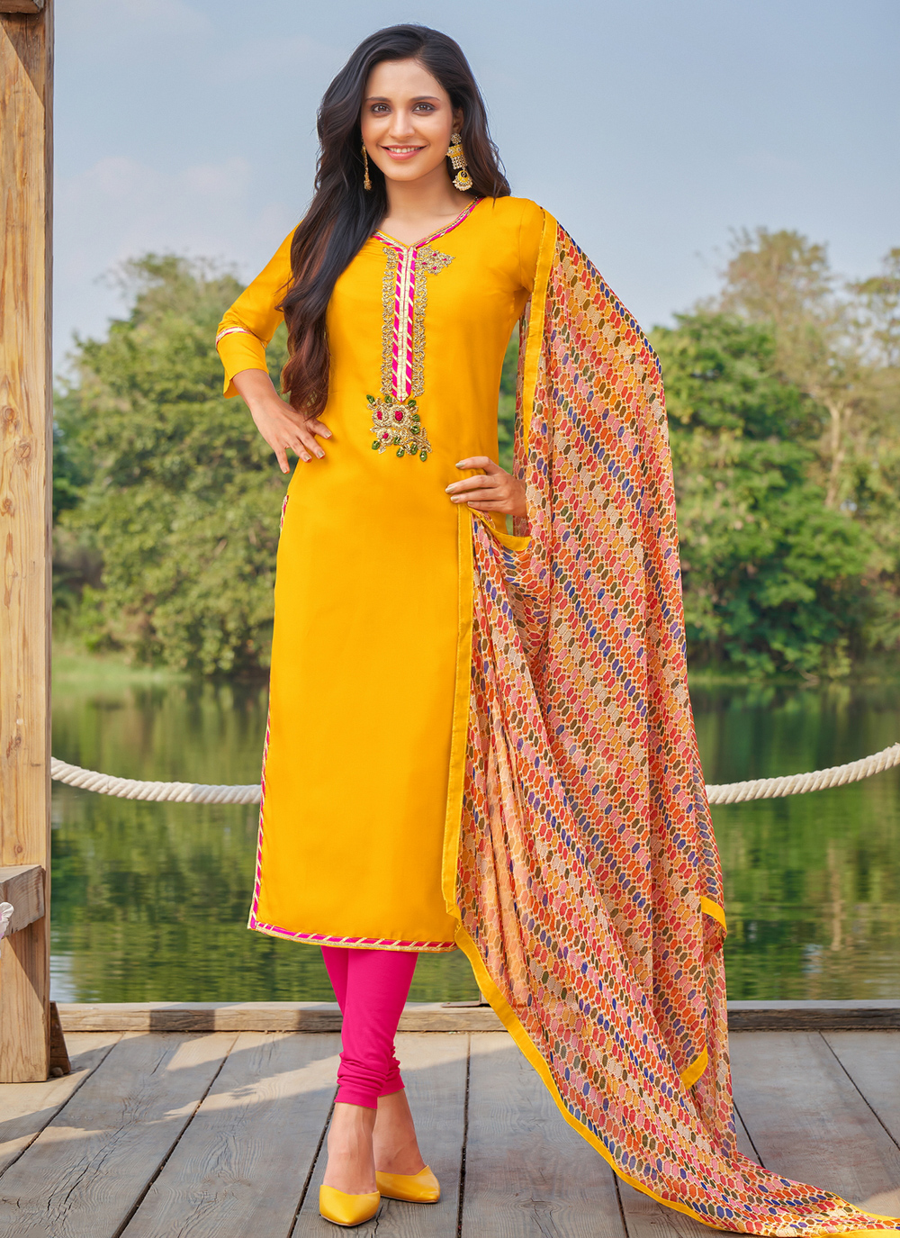 yellow churidar combinations