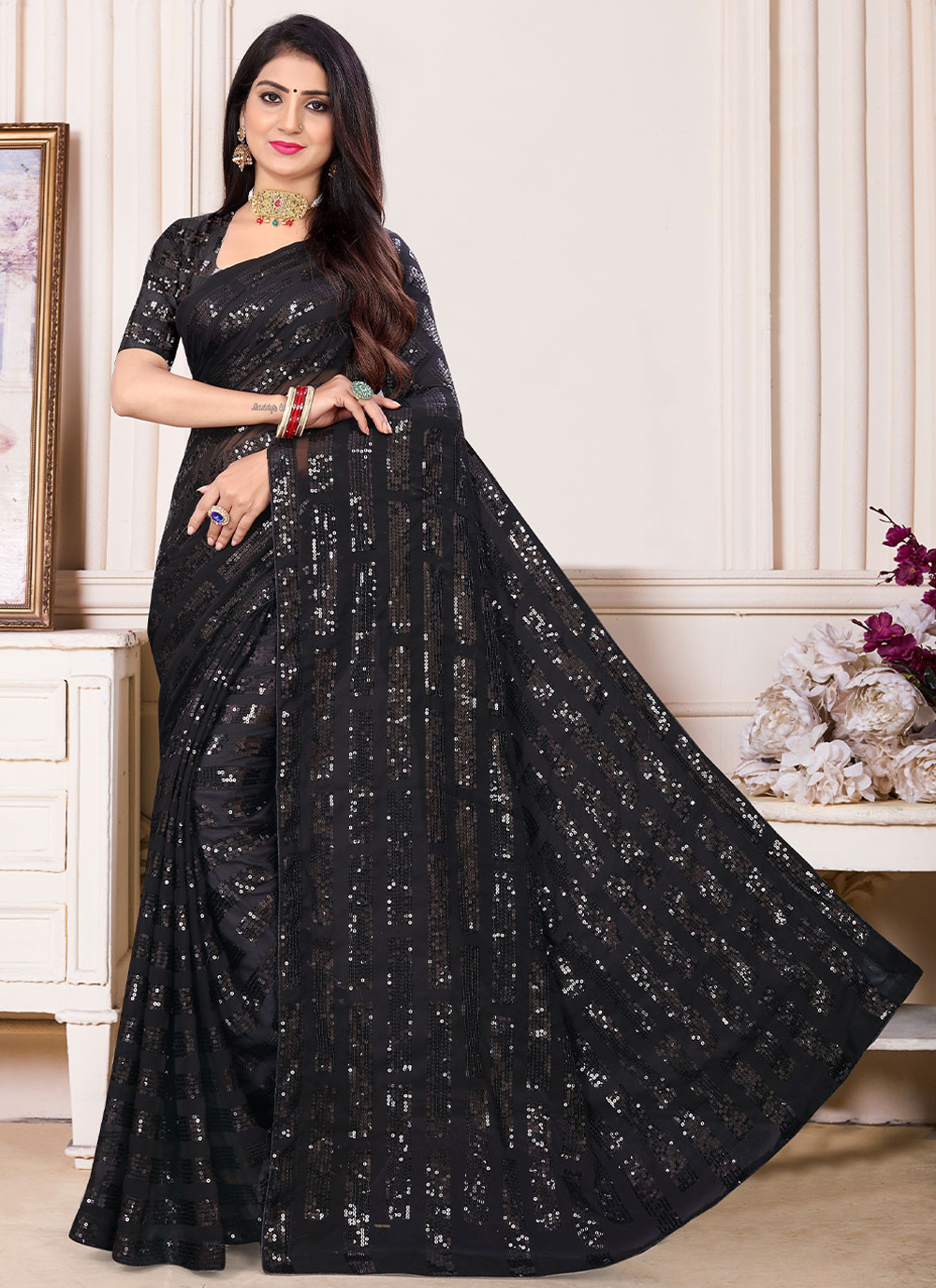 Buy Black Sarees for Women by AMRUTAM FAB Online | Ajio.com