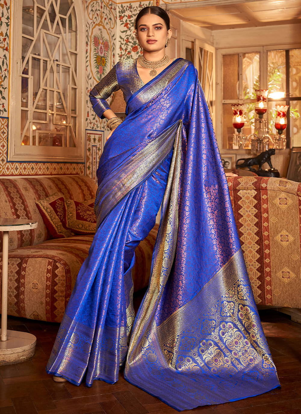 Buy blue kanchipuram silk saree online at best price