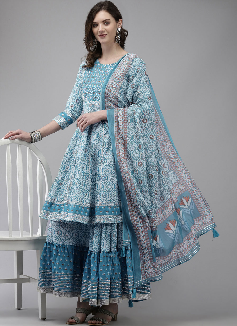 Shop Online Cotton Blue Designer Palazzo Suit 217047