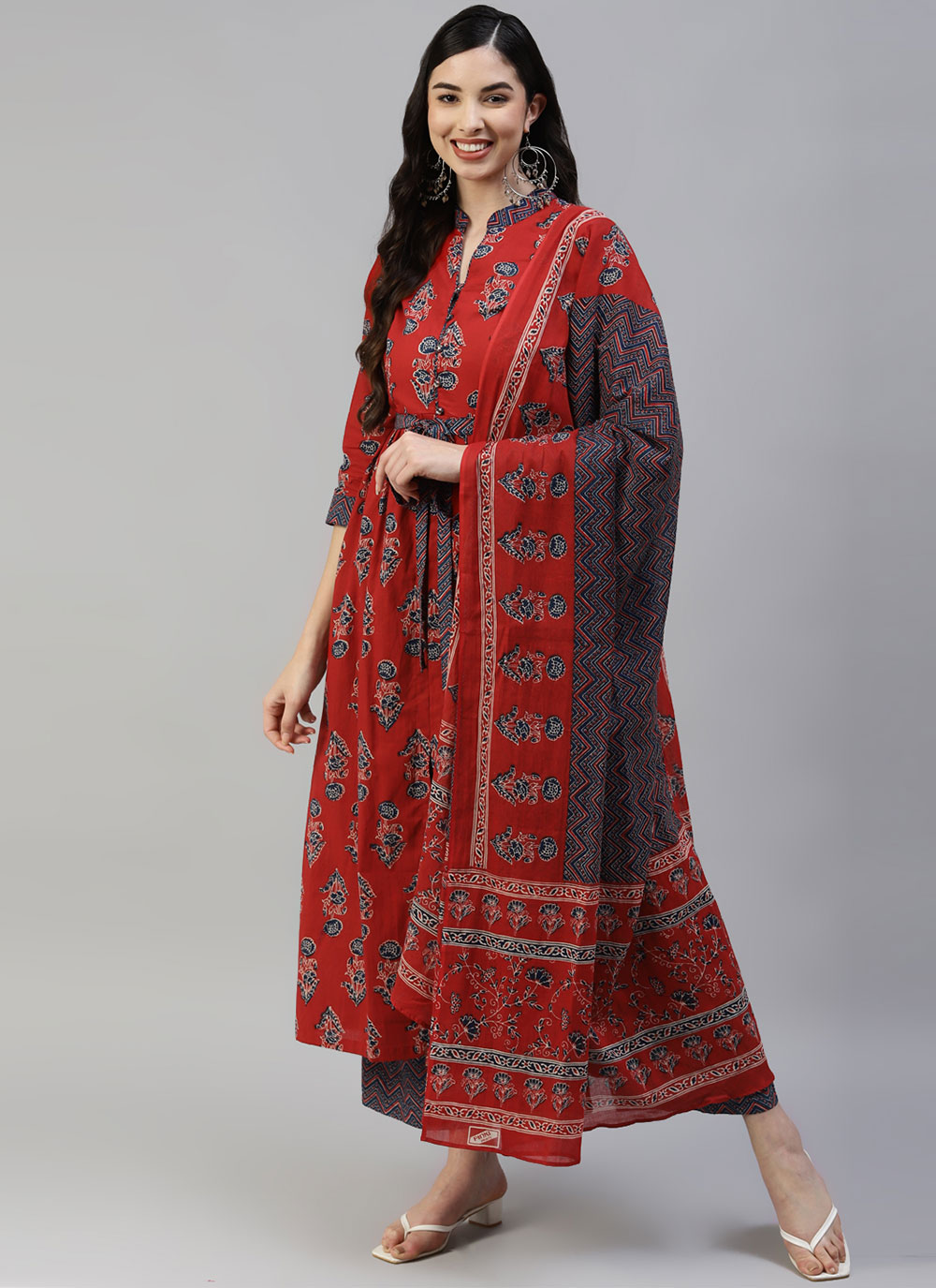 Buy Cotton Printed Red Readymade Salwar Kameez 236247