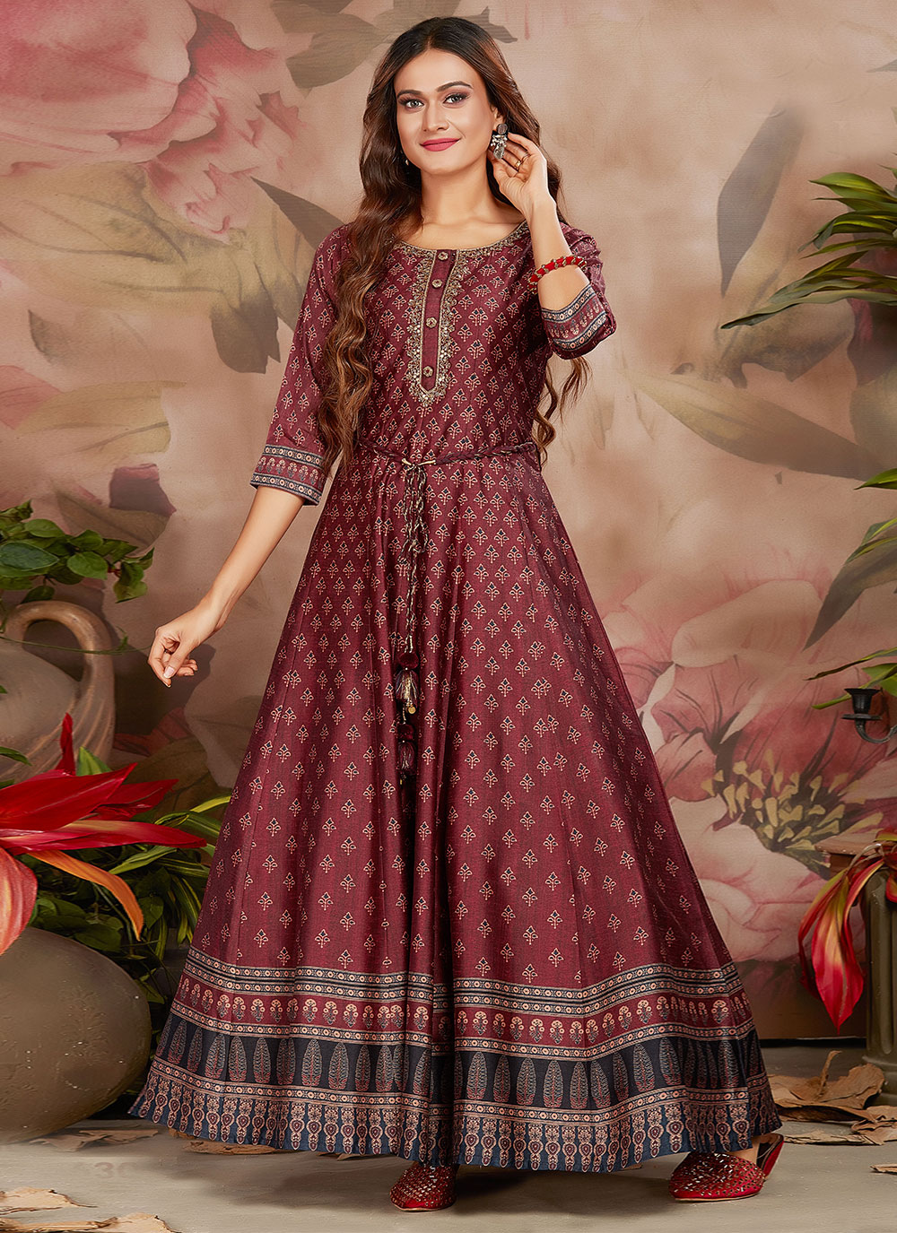 Shop Online Digital Print Silk Gown 242889