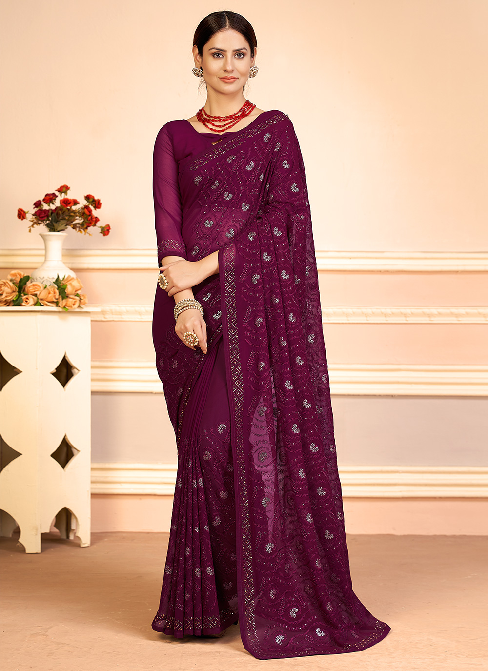 Buy Embroidered Georgette Designer Saree Online : 211322