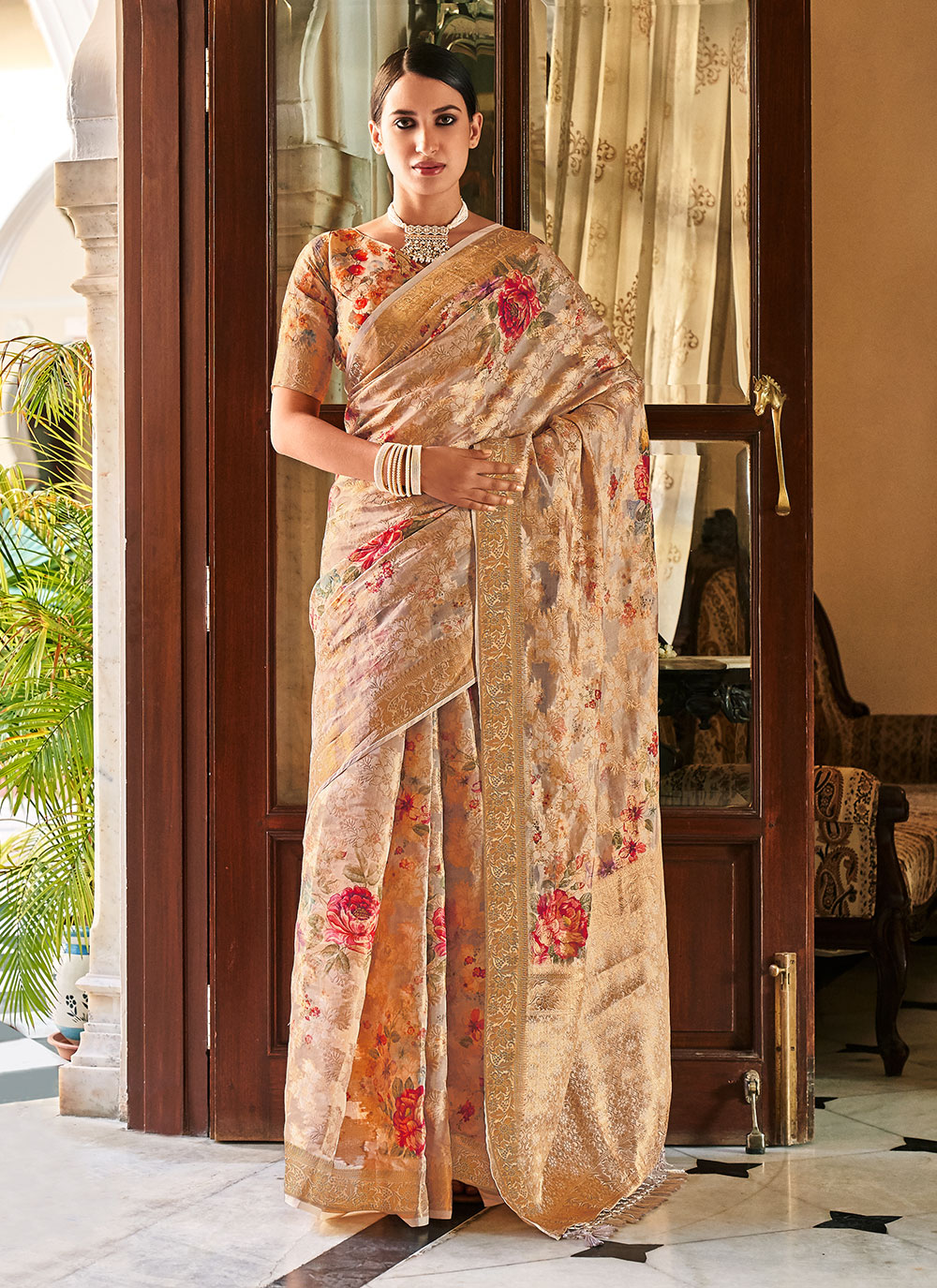 Georgette Embroidered Designer Half Half Saree With Pink Chiffon Fabric  With Embro at Rs 250/piece in Surat