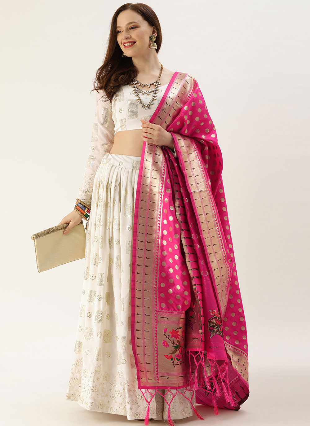 Shop Faux Thread Designer Lehenga Choli in Off White Online