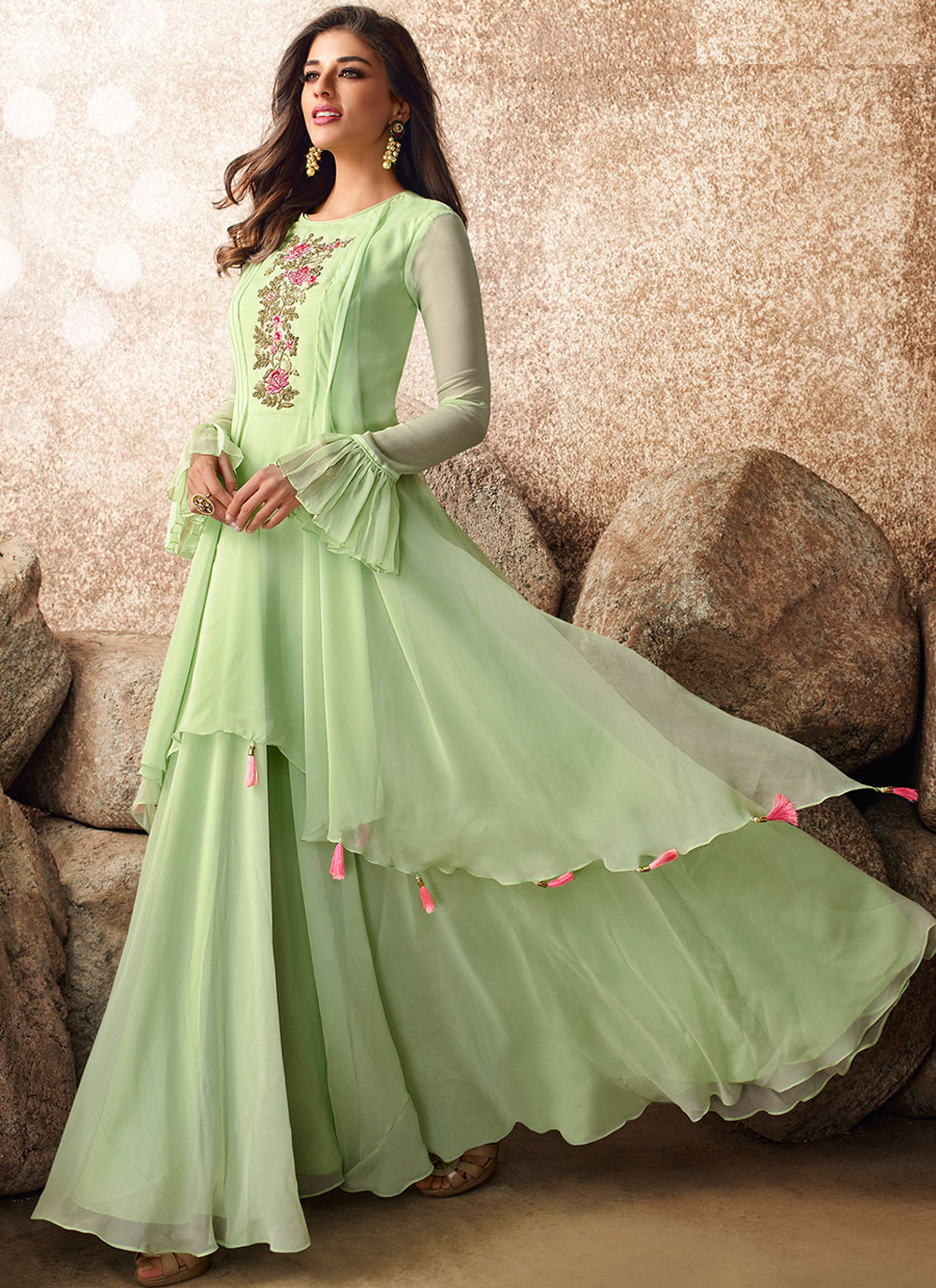 Georgette Green Designer Gown buy online