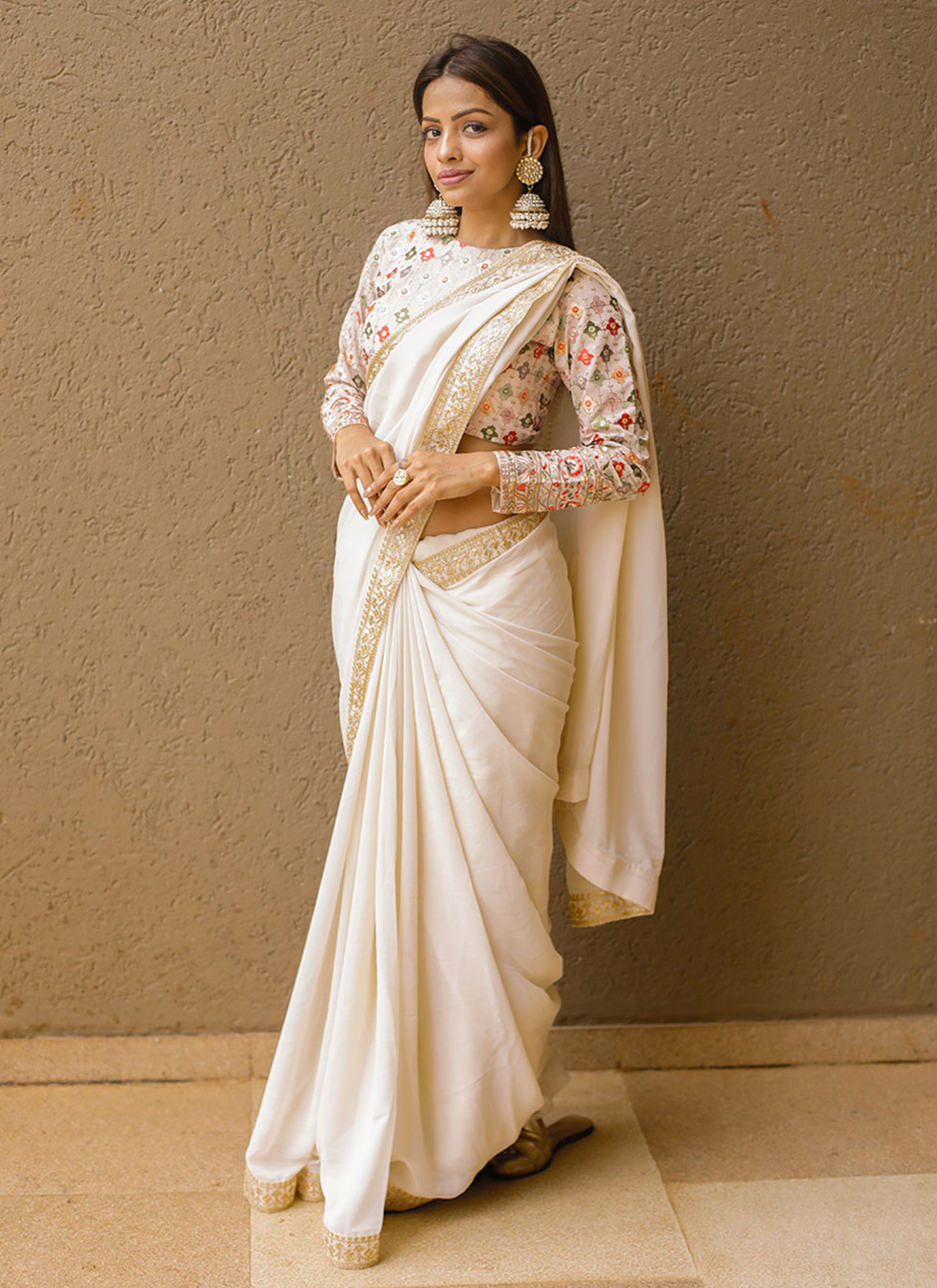 Off White Mulmul Cotton Saree For Onam|Aavani|Suta-totobed.com.vn
