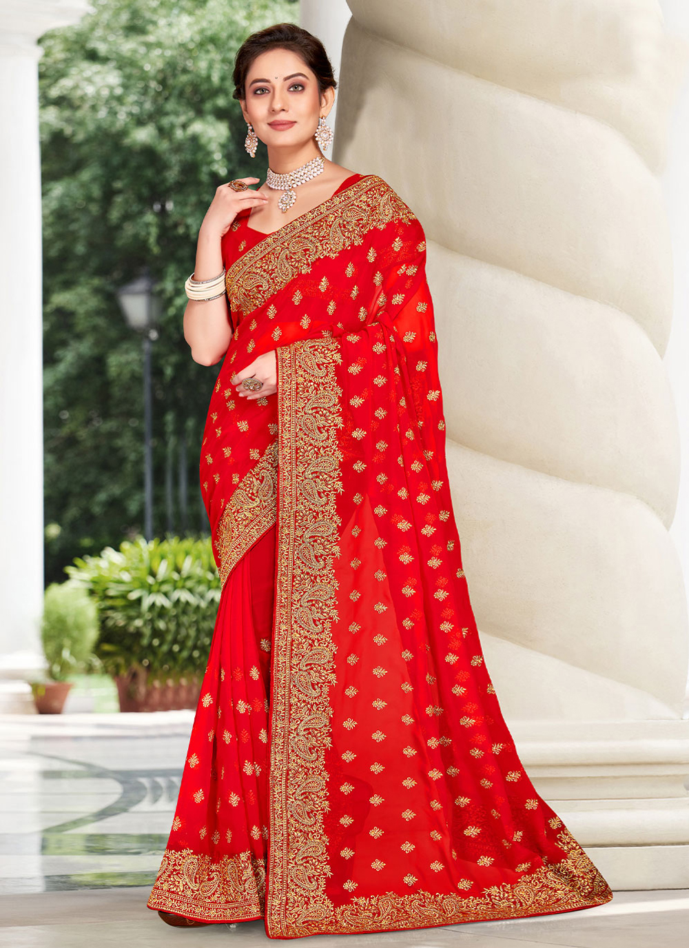 Buy Red Georgette Saree Online – Vasansi Jaipur