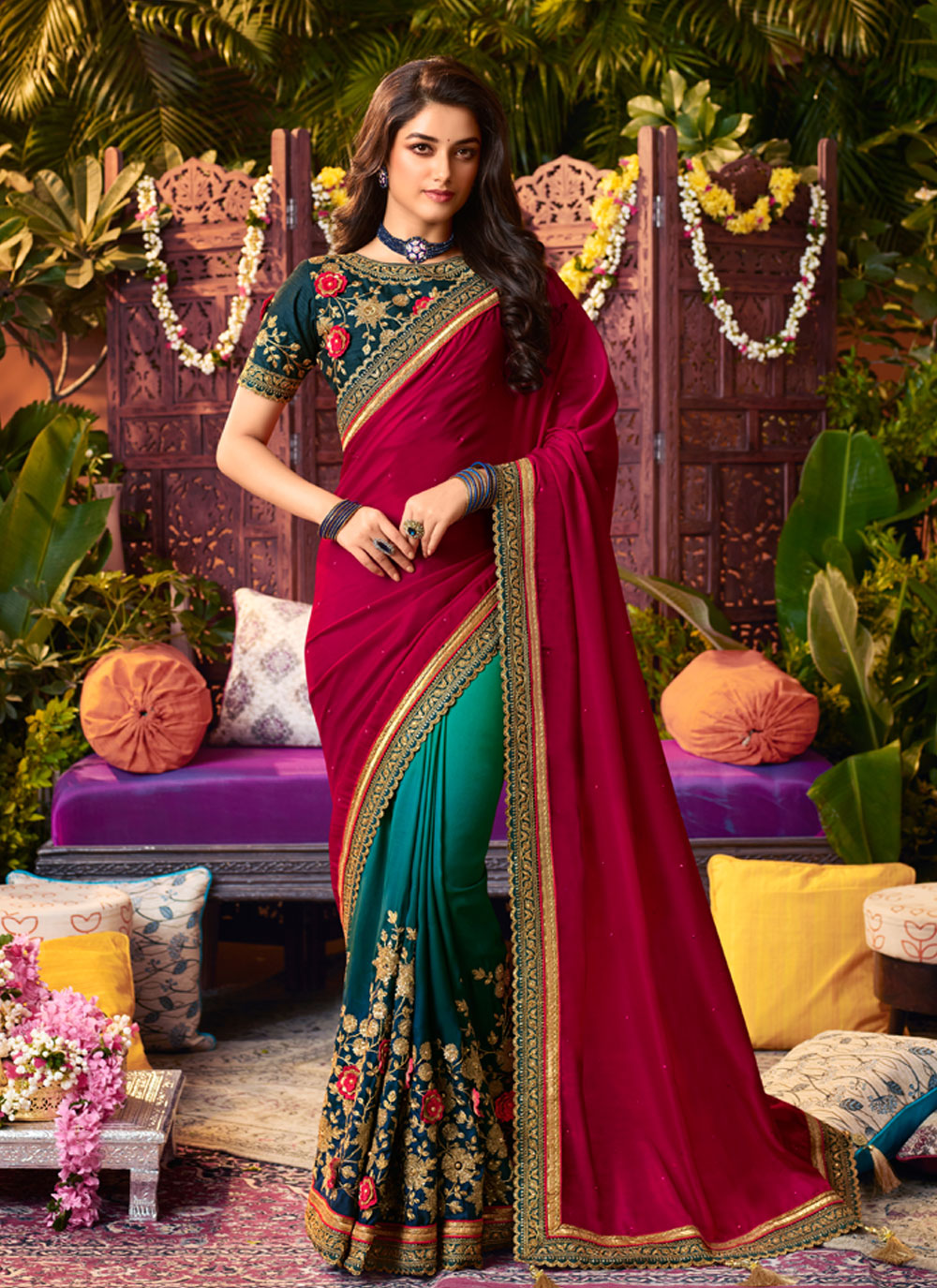 Nandini Green and Yellow Half saree - ekantastudio