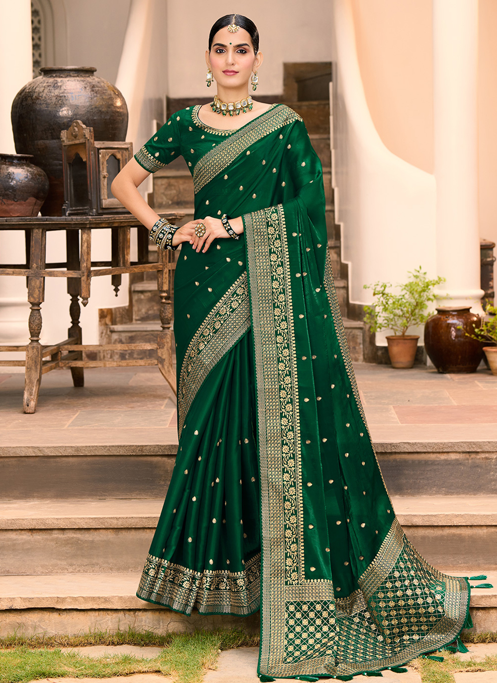 Fashionable Outfits Dark Green Silk Saree|SARV117945