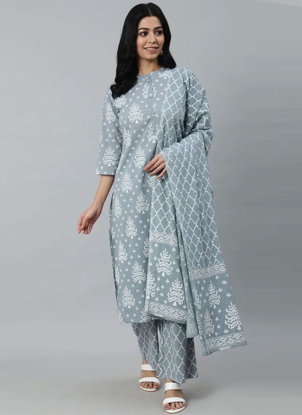 Buy Online Grey Readymade Salwar Suit : 243181