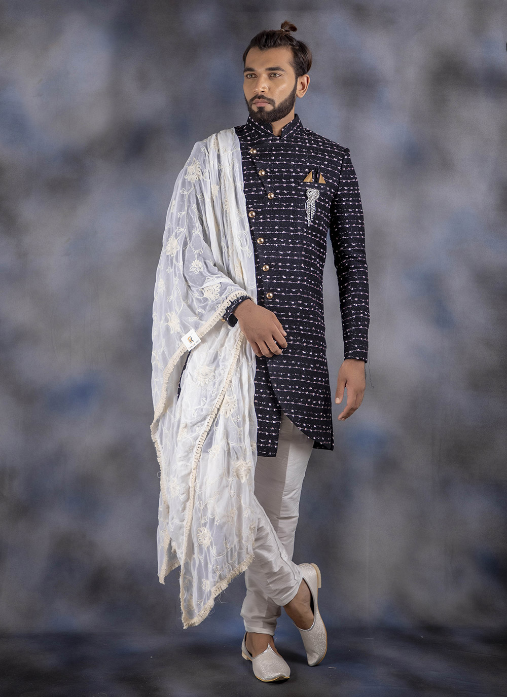 Shop Indo Western Sherwani Fancy Lucknowi in Blue Online : 223451