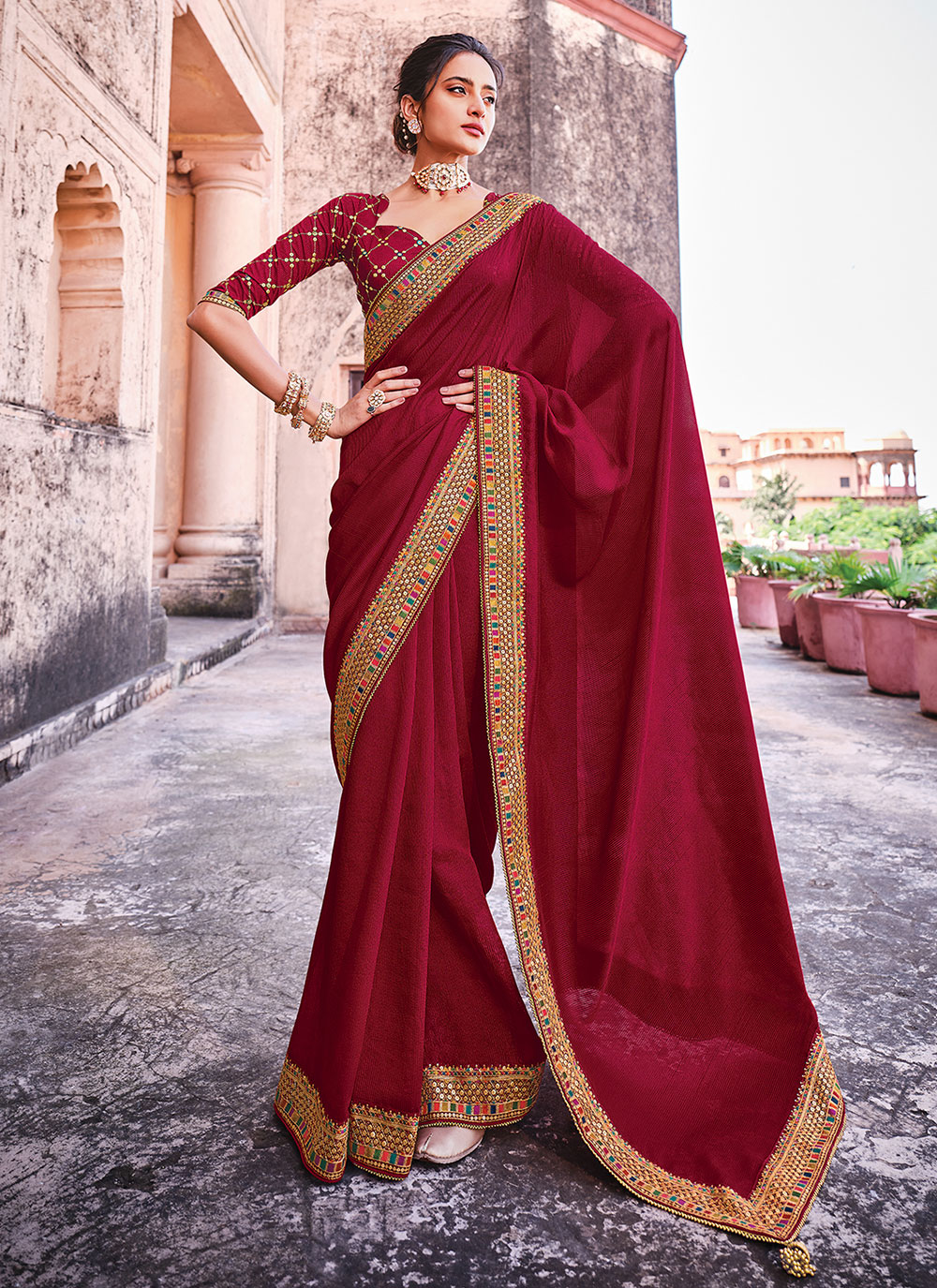 Maroon Wedding Designer Saree buy online