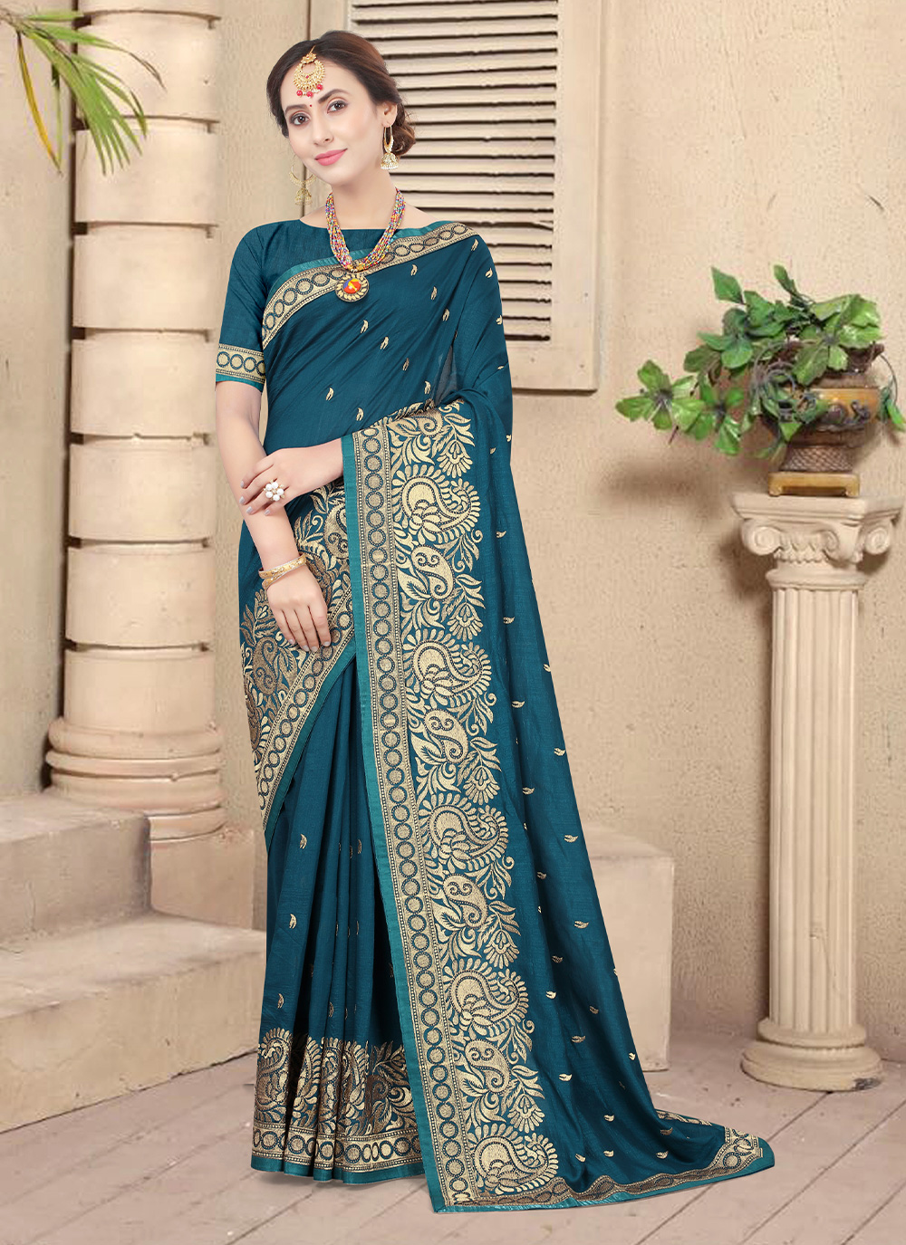 Morpeach Ceremonial Vichitra Silk Classic Saree buy online