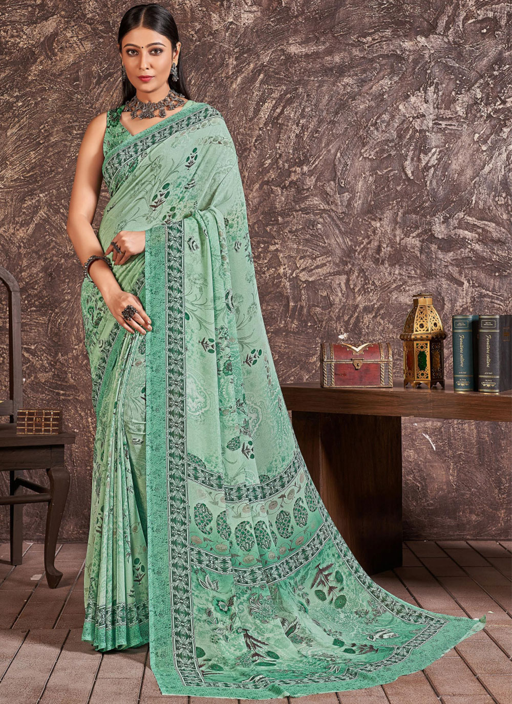 Buy Multi Colour Georgette Digital Print Trendy Saree Online
