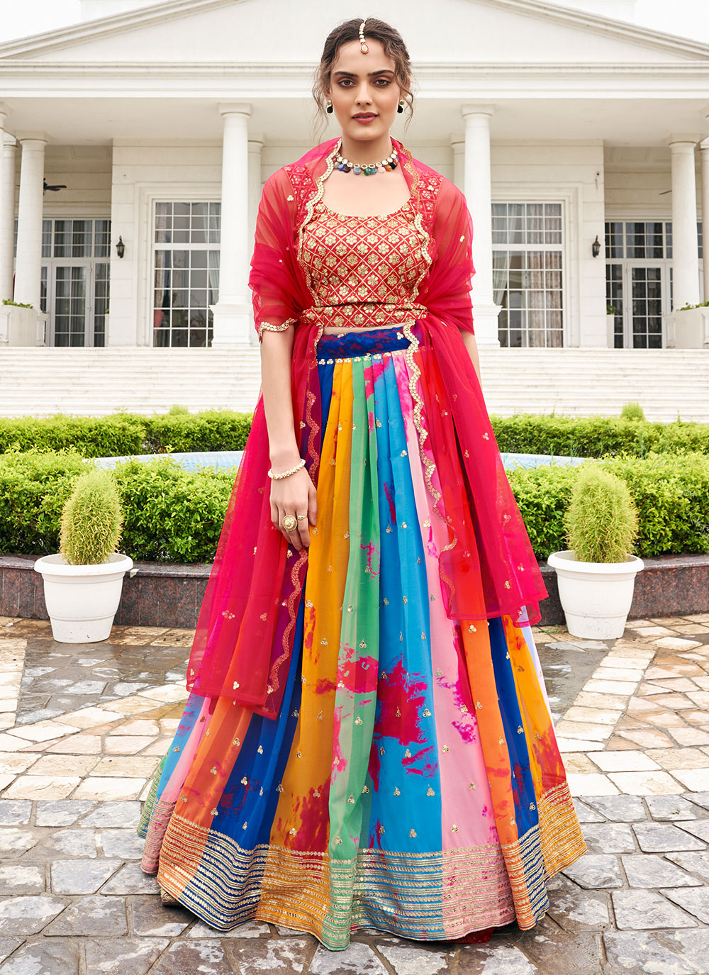 multi colour reception a line lehenga choli 242533