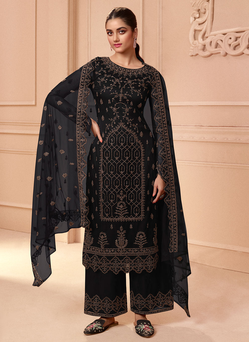 Buy Net Black Palazzo Suit 243235 Salwar Kameez