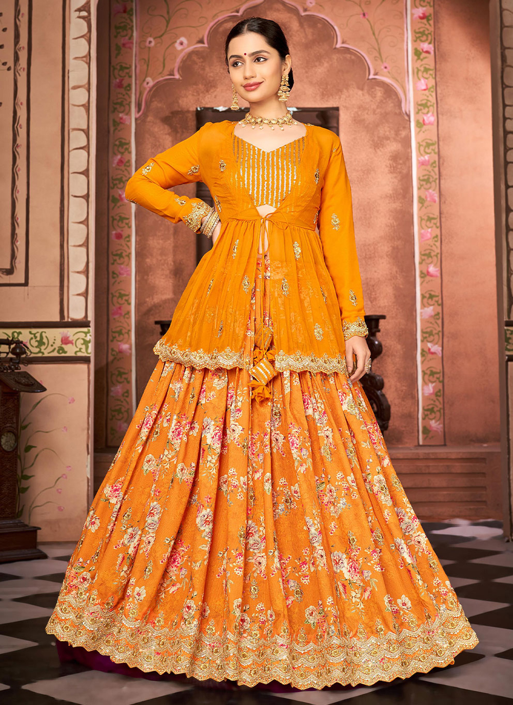 Accentuate Mehndi Raw Silk Designer Lehenga Choli