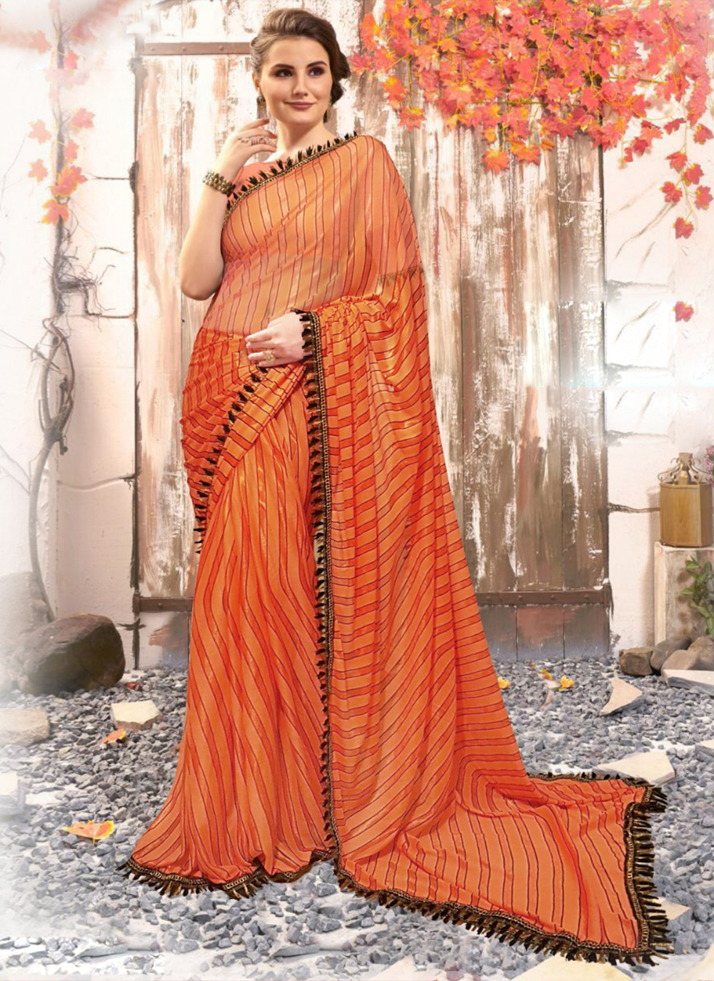 SARI♡ Buy Orange Silk Casual Trendy Saree : 224715 -