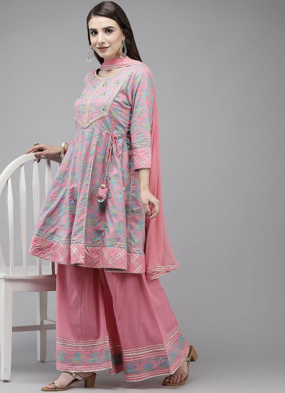 Shop Online Pink Embroidered Blended Cotton Designer Palazzo Salwar ...