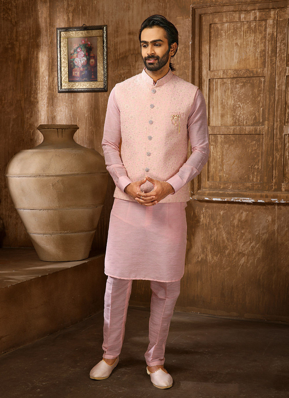 Kurta pajama with on sale jacket for engagement