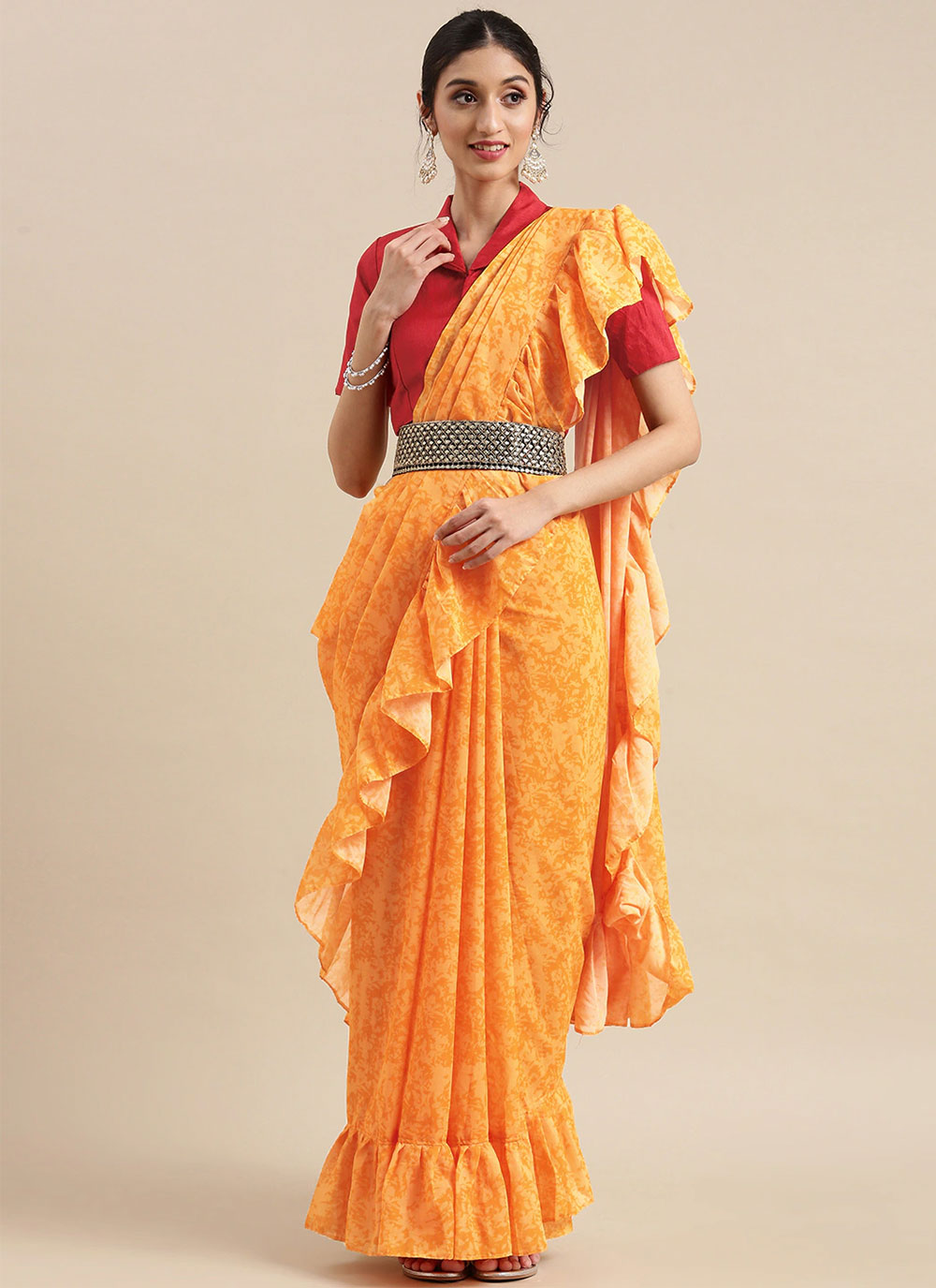 Buy Online Printed Wedding Ruffle Saree : 223217 -
