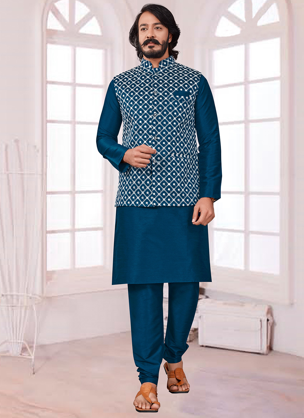 Kurta pajama style on sale for man with jacket