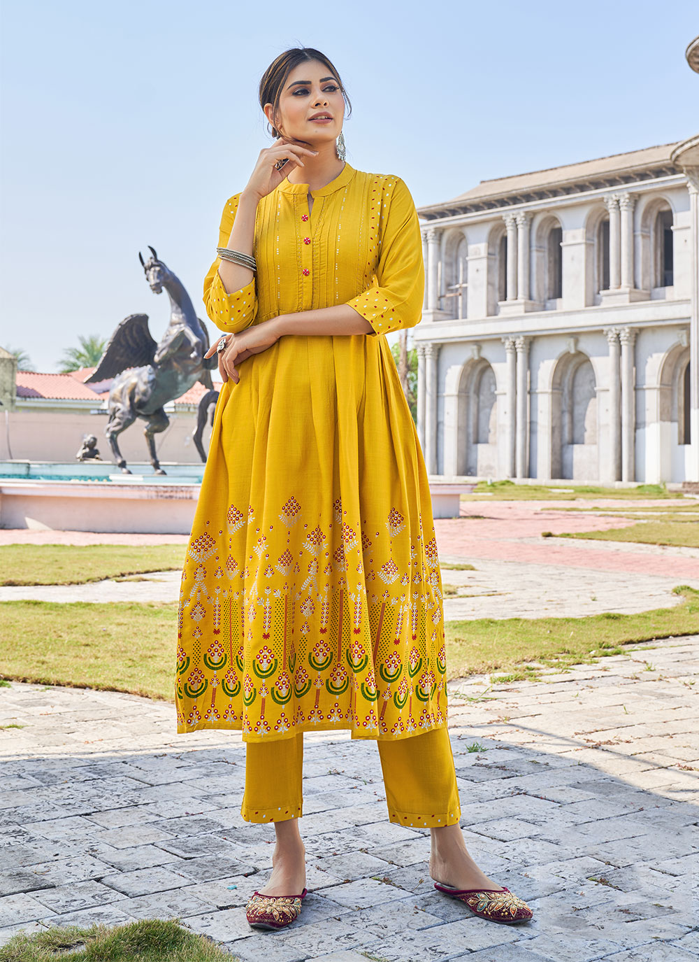 Yellow kurti clearance for haldi ceremony