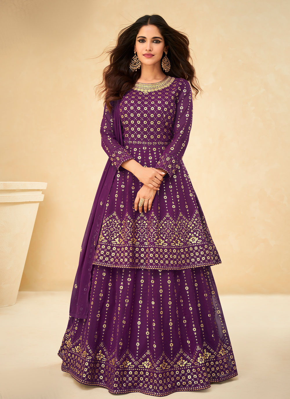 Buy Online Readymade Lehenga Choli Embroidered Pure Georgette in Purple ...