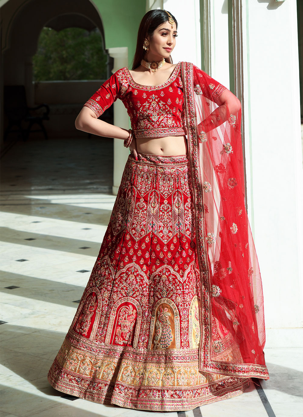 Red Dori Work Designer Lehenga Choli buy online