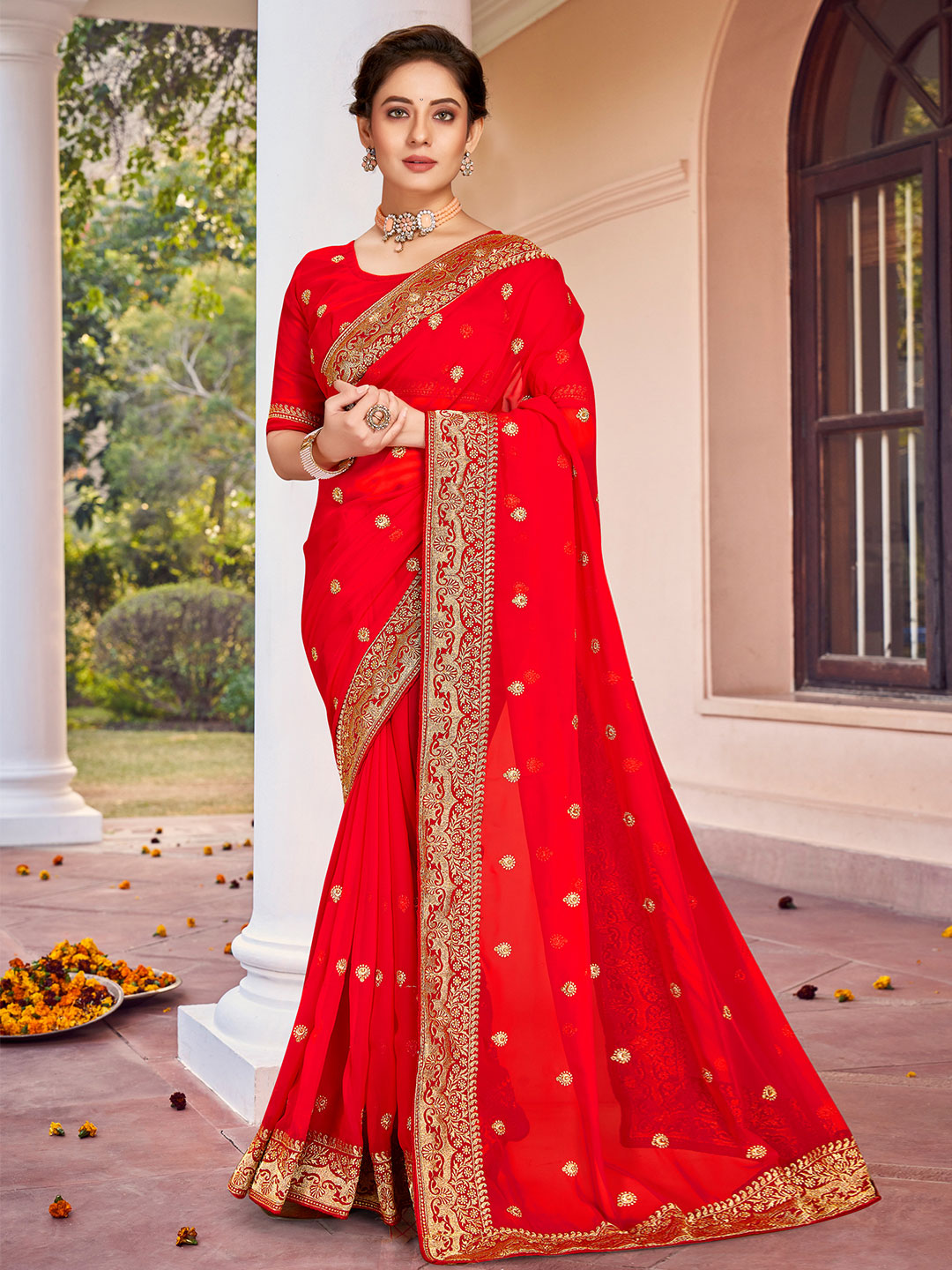 Buy Red Georgette Saree Online 