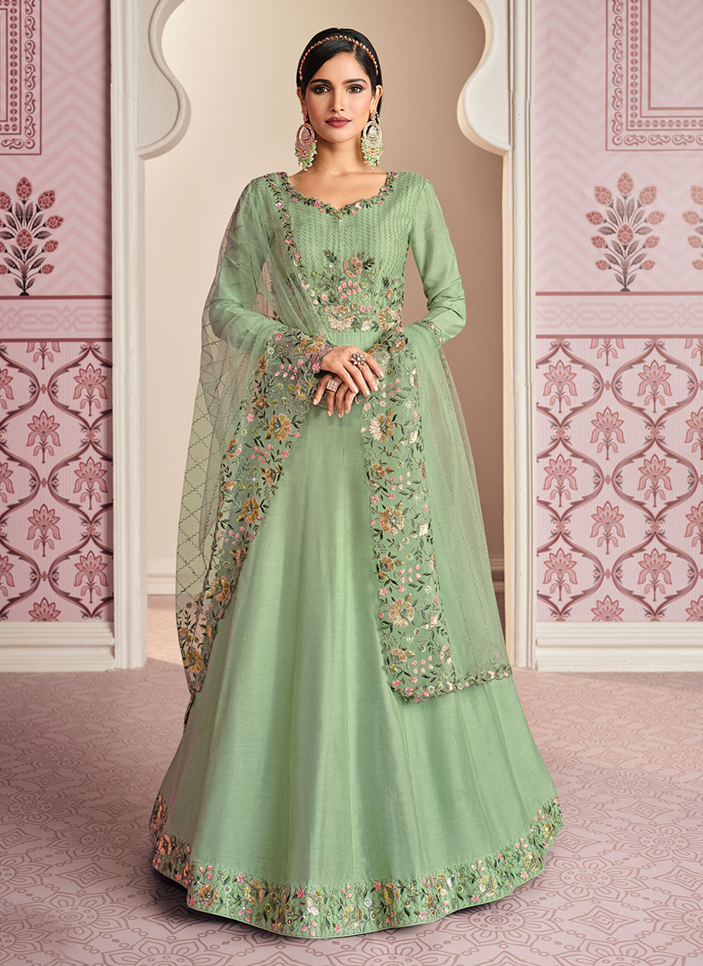 Buy Resham Ceremonial Floor Length Designer Suit Online