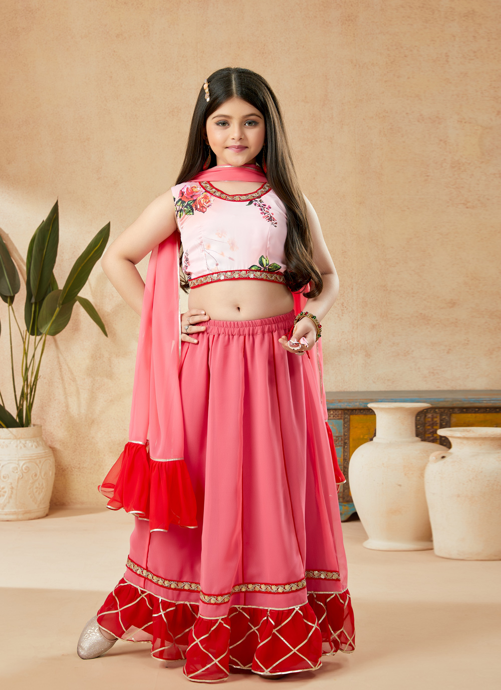 Children Floral Print Designer Lehenga Set for Girls - kids Indian Wear