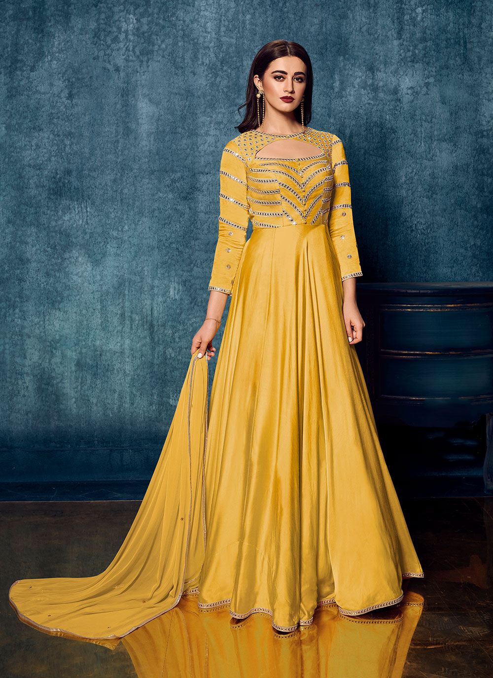 Buy Yellow Floor Length Gown Online : 218169