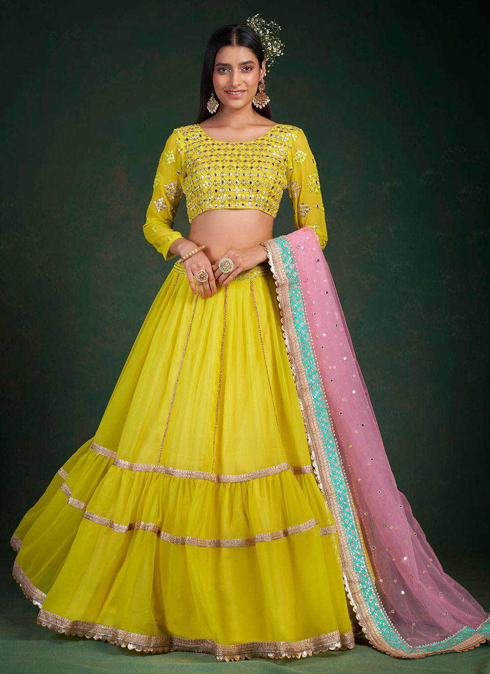 Yellow Bridal Wedding Sangeet Lehenga In Crepe SFARY11406 – Siya Fashions