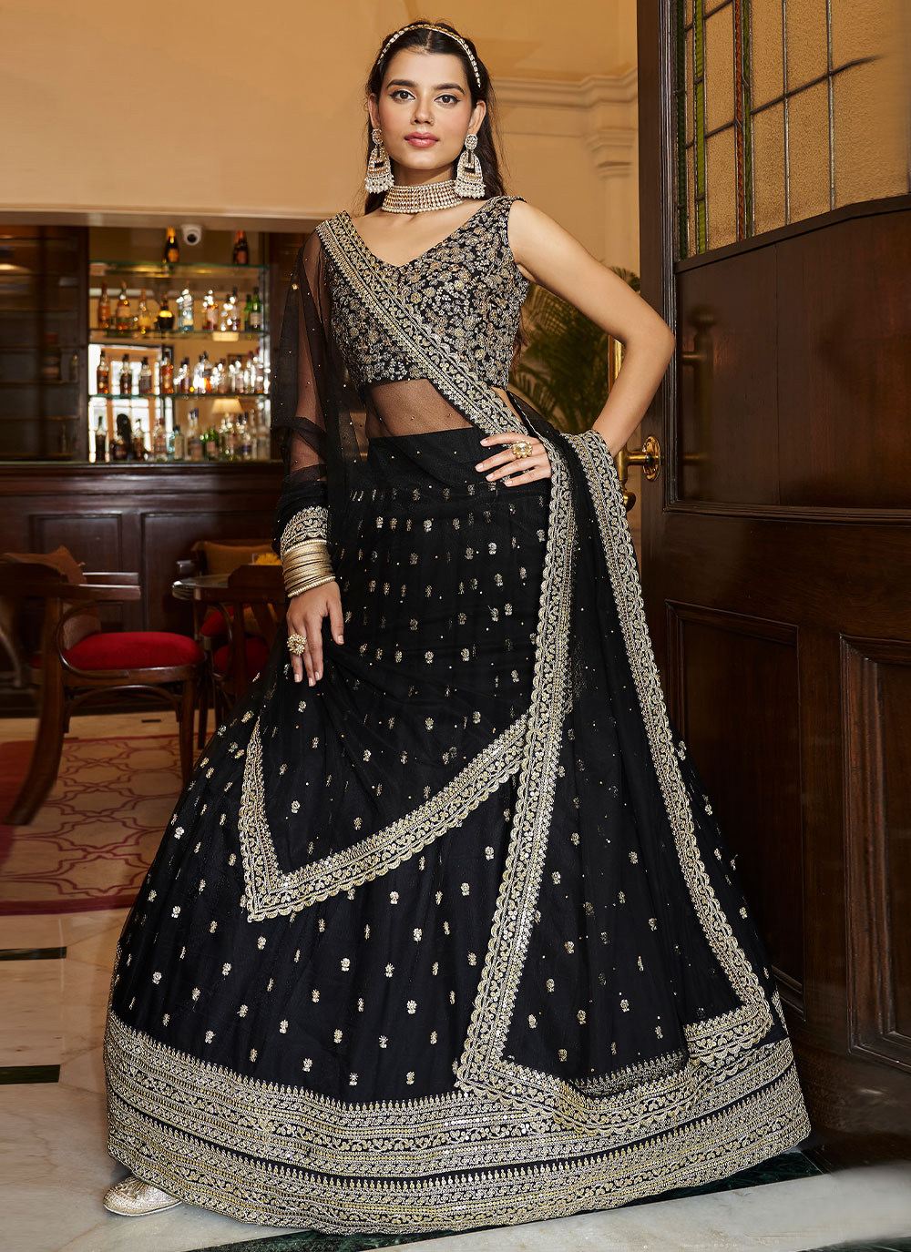 Buy Zari Net Black Designer Lehenga Choli : 244543 