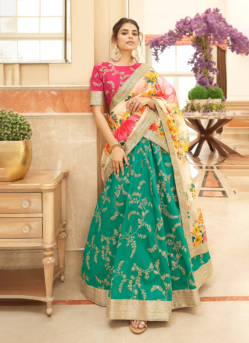 Buy Art Silk Zari Green Designer Lehenga Choli Online